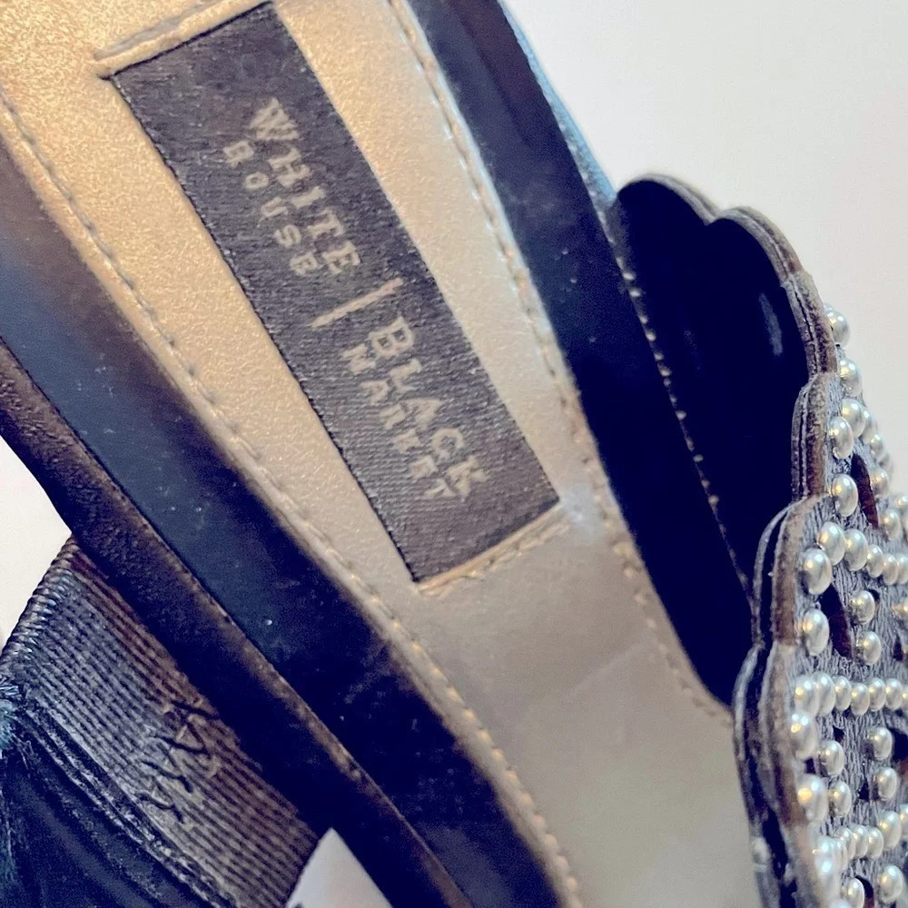 White House Black Market 8 cork wedges w/2 studded bands 4 1/4 heel rubber sole. - Picture 2 of 7